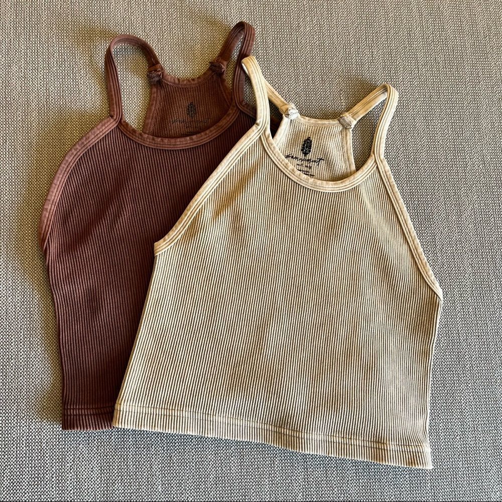 Free People Happiness Runs Cropped Tank Top Set of 2 NWOT M/L